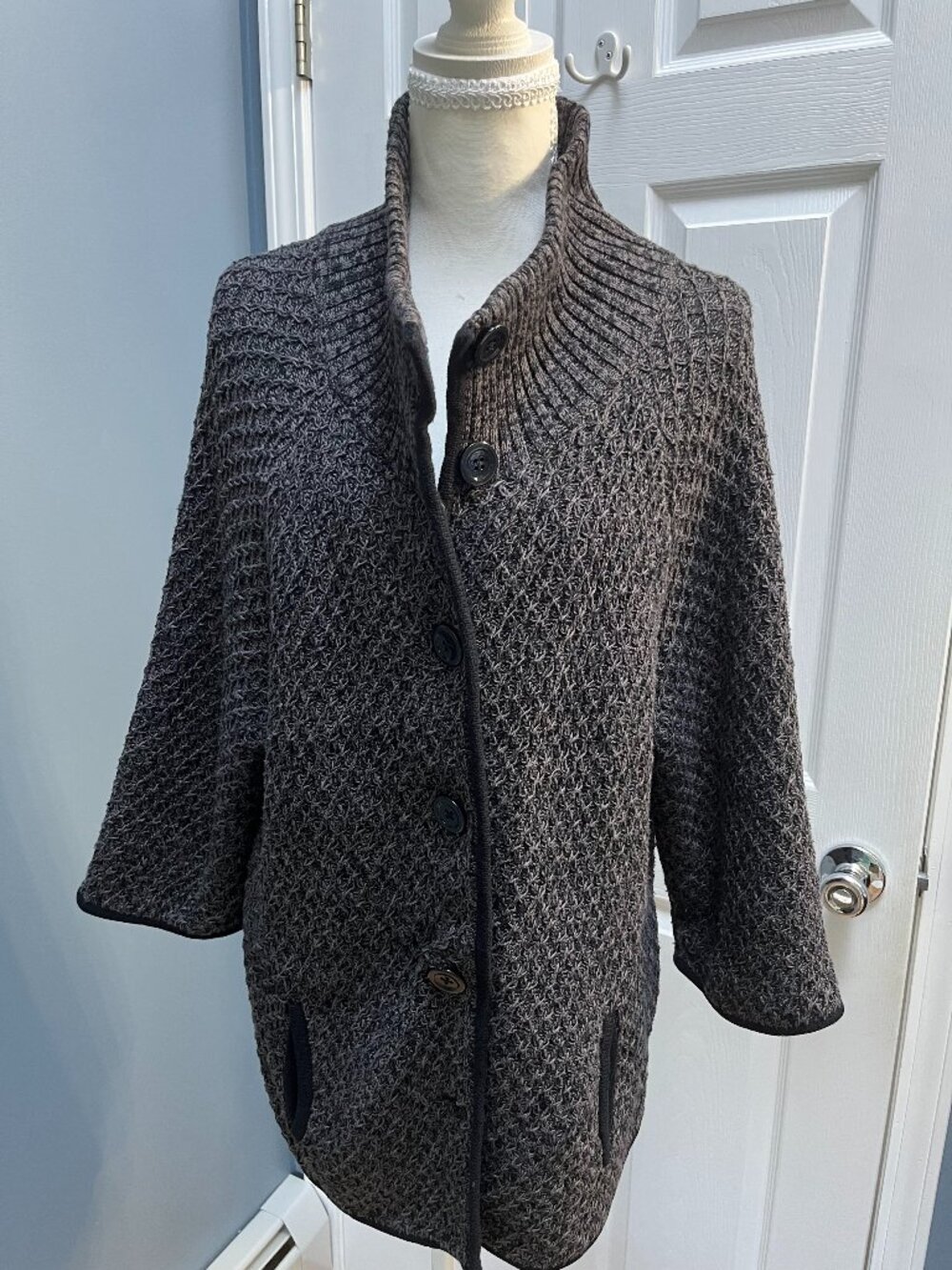 Talbot's Women's Large Black & Gray Cotton Sweater Jacket